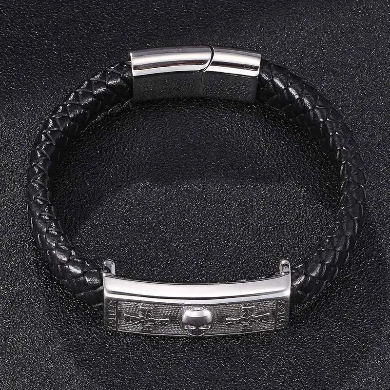Мужской черный плетеный кожаный браслет в стиле панк-рок браслеты из нержавеющей