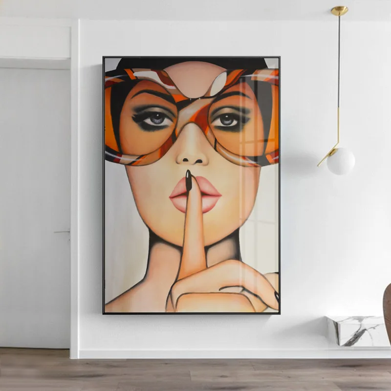 

Fashion Abstract Portrait Posters and Prints Wall Art Canvas Painting Women with Cool Glasse Pictures for Living Room Home Deco