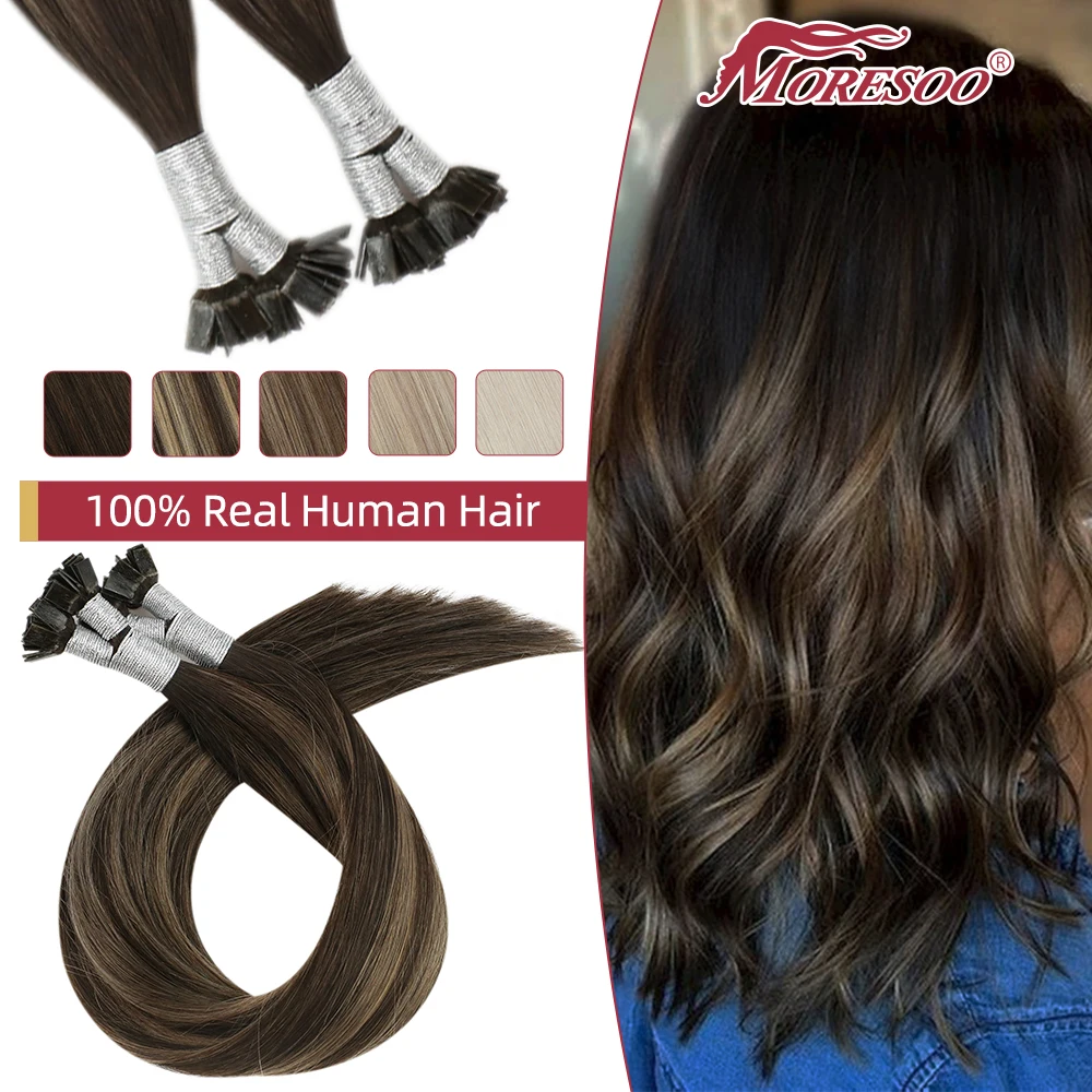 

Moresoo Flat Tip Extensions 100% Real Human Hair 1G/S Machine Remy Hair Silky Straight Pre Bonded Italian Keratin Tip Fusion