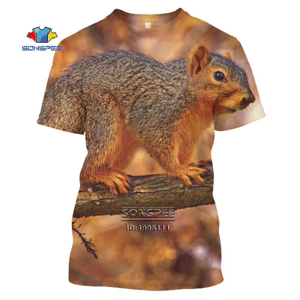 

SONSPEE Animal Fun Squirrel T-shirt 3D Fashion Men's Women's Printed Clothing Hunting Hip Hop Summer Short Sleeve Harajuku Tee