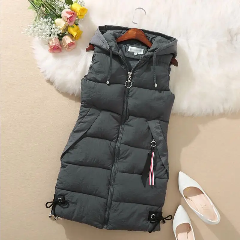

Plus size Women Vest Winter Jacket Pocket Hooded Coat Warm Casual Cotton Padded Vest female Slim Sleeveless Waistcoat
