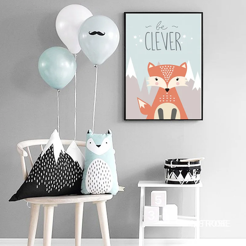 

Nordic Modern Style Lovely Cartoon Animals Fox Bear Posters Art Canvas Pictures For Living Room Nursery Decor Painting Unframed