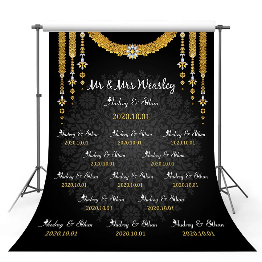 

Wedding Backdrop Customized Personalization Photography Step and Repeat Black Studio Background for Romantic Photo Booth Props