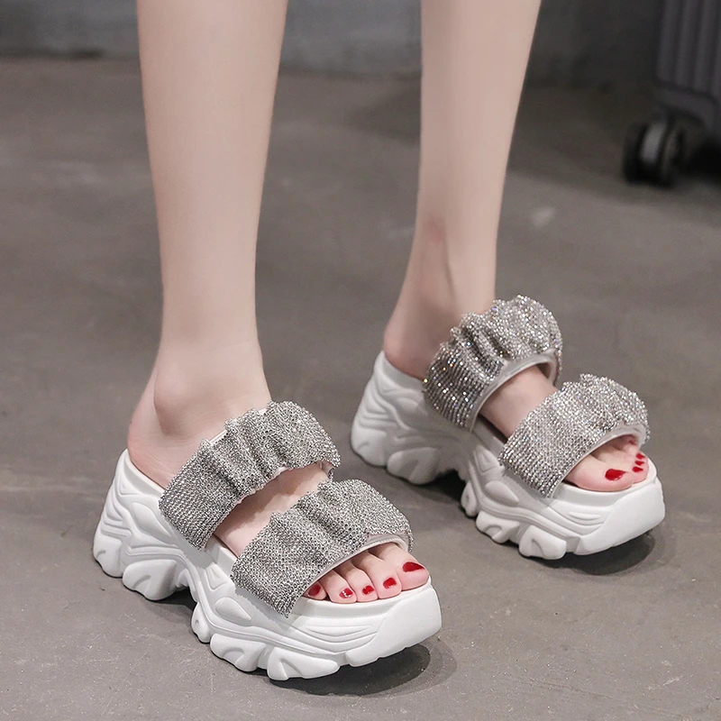 

New Summer Women Slippers Flip-Flops Ladies Beach Bling Shoes Wedge Heels Shoes Woman High Platform Slippers Outside Sandals 7cm