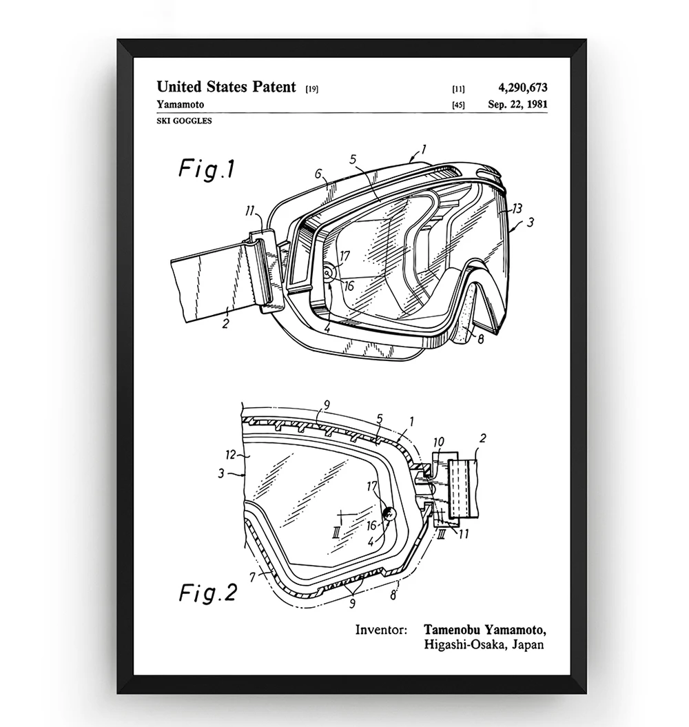 Винтажные лыжные очки 1981 патент катание на лыжах схема плакат холст картина
