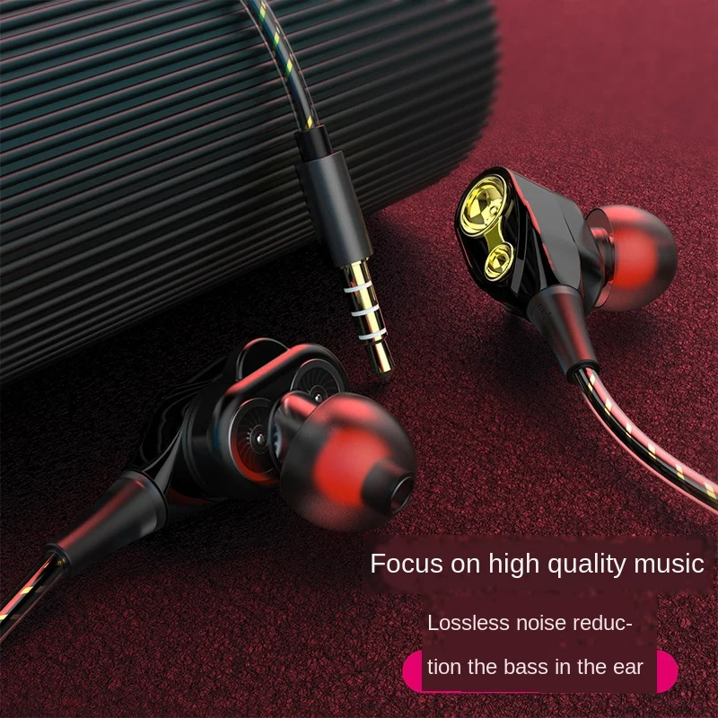 Двойной привод стерео проводные наушники-вкладыши Спортивная гарнитура с