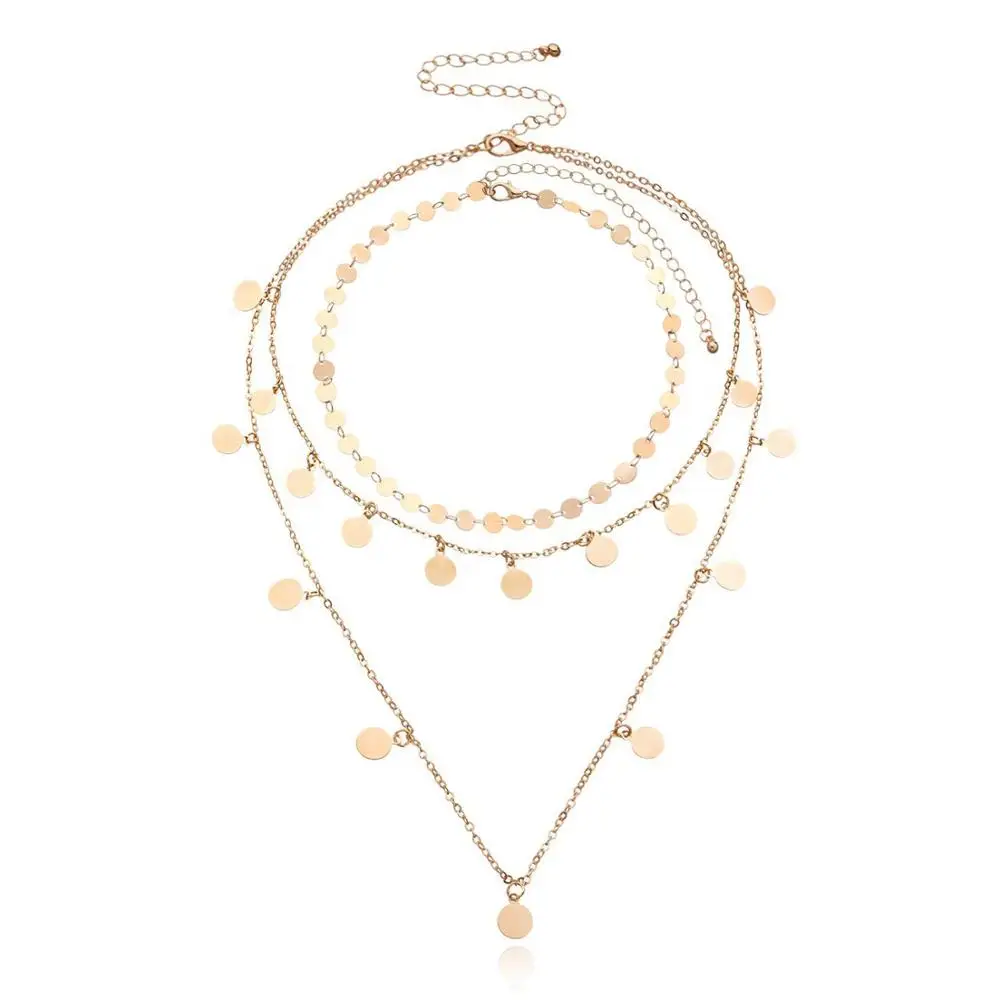 

Vintage Multi Layered Necklace For Women Bohemian Coin Star Moon Geometric Chain Round Pendant Necklace Collar Jewelry New