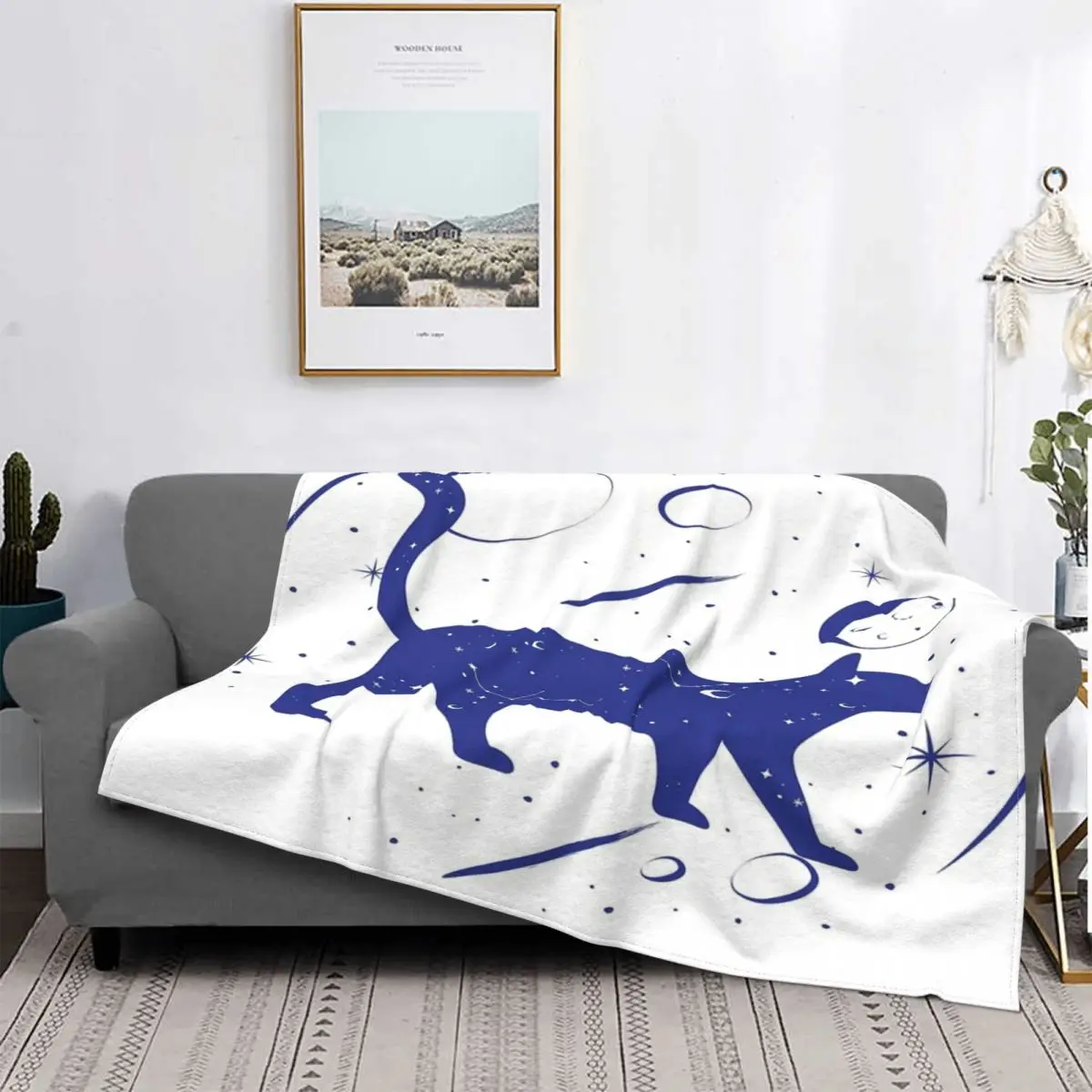 

Manta de Gato Azul Lunar, para cama colcha, alfombra a cuadros, manta de felpa de Anime para verano, toalla de playa de lujo