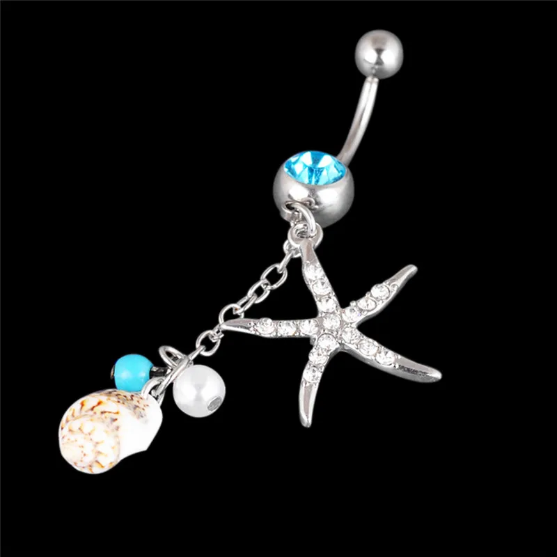 Кольцо с раковиной и кристаллами в стиле панк подвеска для пупки украшения тела