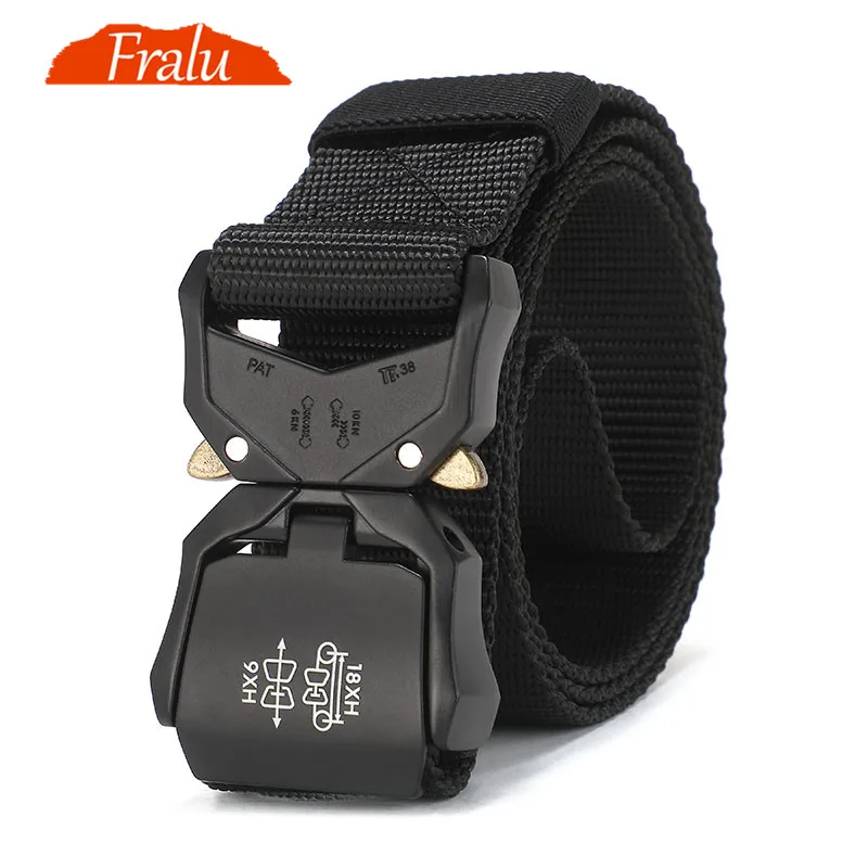 FRALU Tactical belt Military high quality Nylon men's training belt metal multifunctional buckle outdoor sports hook new