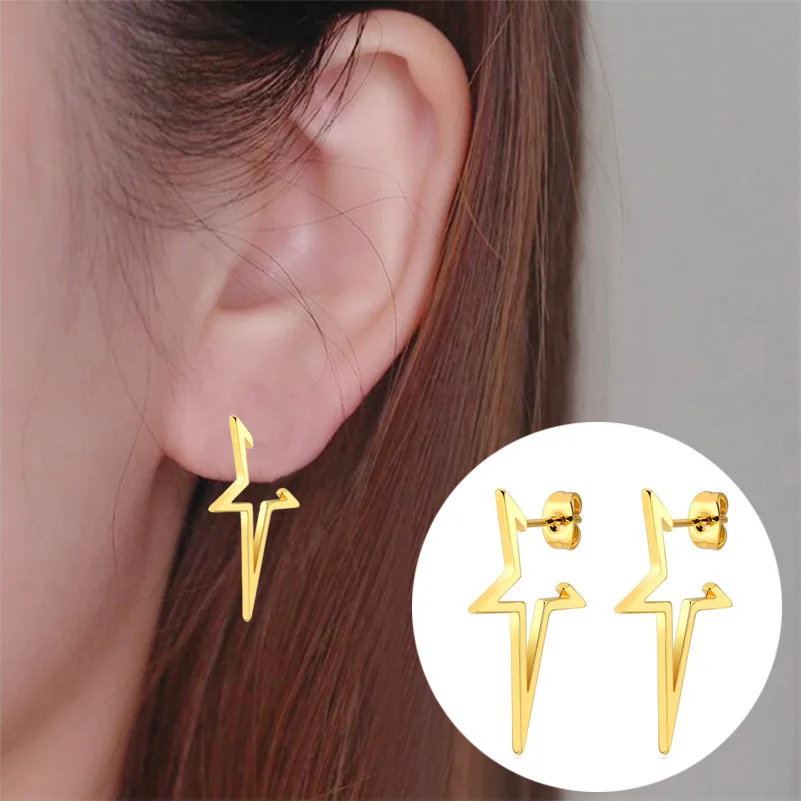 New European and American geometric five-pointed star stud earrings with stainless steel earrings.