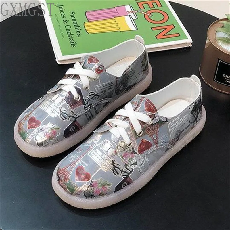 

Женские кроссовки, новинка 2021, повседневные кроссовки на плоской подошве, дышащие кроссовки с граффити, женские модные лоферы на платформе, ...