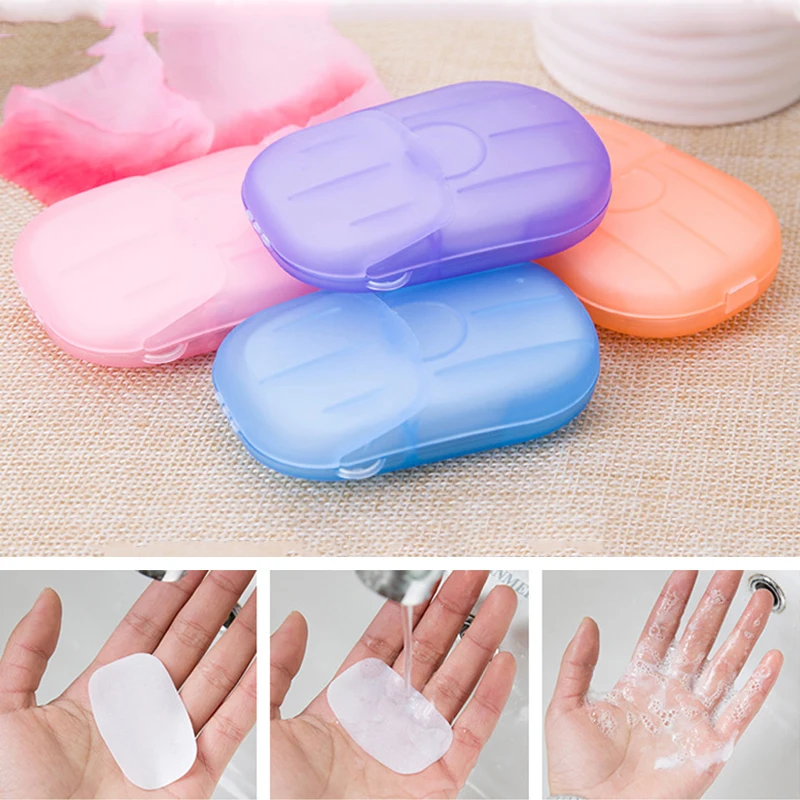 

20Pcs/Set Disposable Portable Boxed Soap Paper Washing Hand Bath Travel Scented Foaming Small Plastic Soap Box Random Color