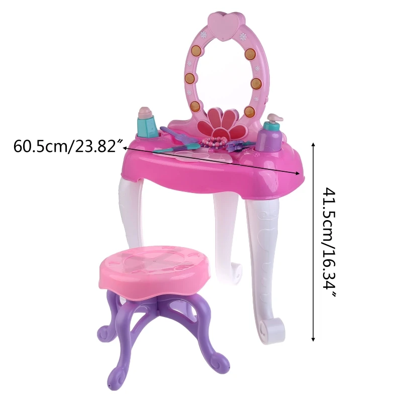

Kids Beauty Makeup Dressing Table Pretend Play Toy Set with Mirror Lights Music