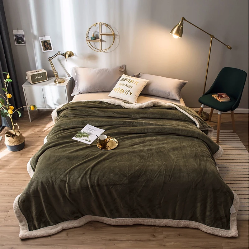 

Thickened Flannel Blanket Winter Warm Soft Bedsheet Home Textile Solid for Sofa Bed Throws Home Decor Lamb Wool Sofa Blanket