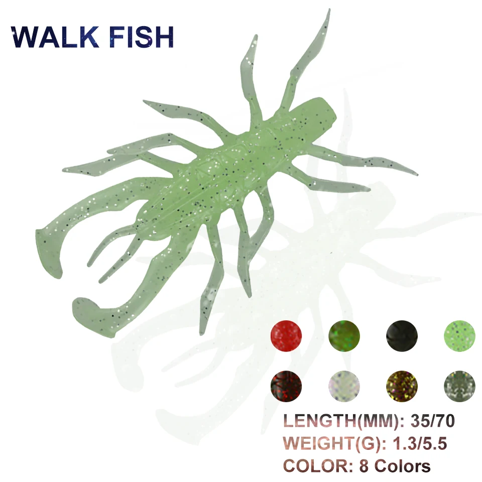 

WALK FISH сумасшедшие приманки 1,3 г/5,5 г, 5 шт./лот, Мягкая приманка в виде креветки, лобстера, мягкая пластиковая приманка, свимбейт, снасть на окуня, черви с рыбным запахом, рыба