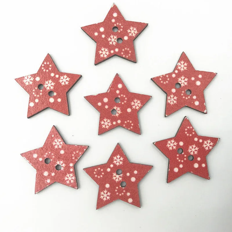 DIY 100 шт. деревянные пуговицы для шитья Красная звезда Скрапбукинг Рождественская