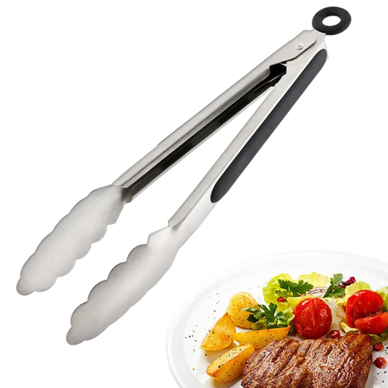 BBQ Grilling Tong Salad Serving Food Stainless Steel Metal Kitchen Tongs Barbecue Cooking Locking Tool Set |