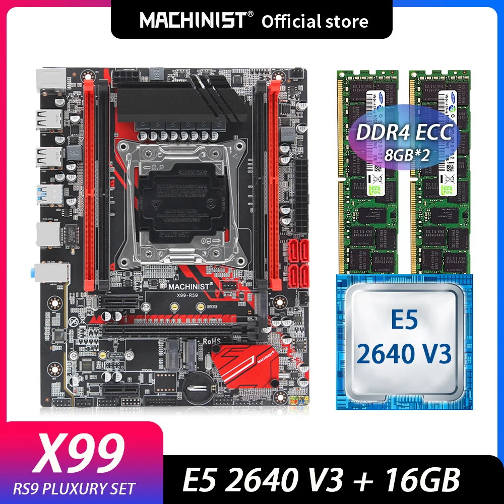 Machinist X99 материнская плата с Xeon E5 2640 V3 2*8 ГБ = 16 Гб DDR4 2133 ECC память комбинированный комплект четырехканальный LGA 2011-3x99 RS9