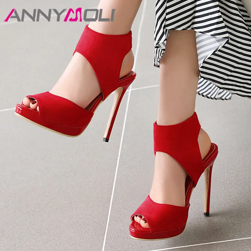 

ANNYMOLI Ankle-Wrap Women Sandals Platform Extreme High Heel Shoes Peep Toe Stiletto Heels Footwear Lady Summer Sandals Pink 46
