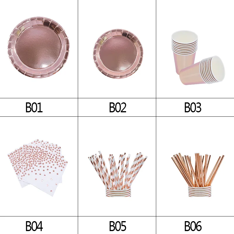 Набор одноразовой посуды из розового золота чашка полосатая соломенная салфетка