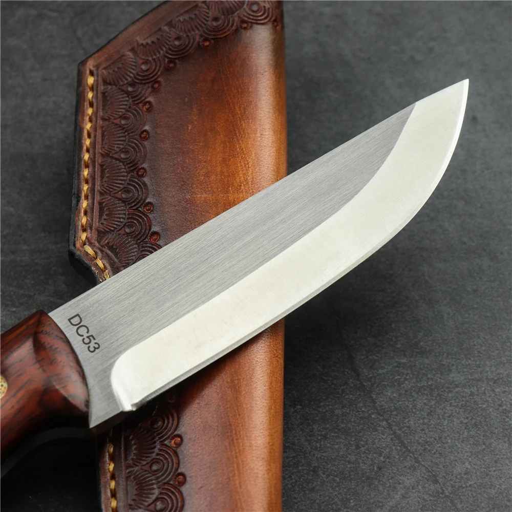 Открытый Кемпинг маленький прямой нож DC53 сталь желтый сандаловое дерево ручка