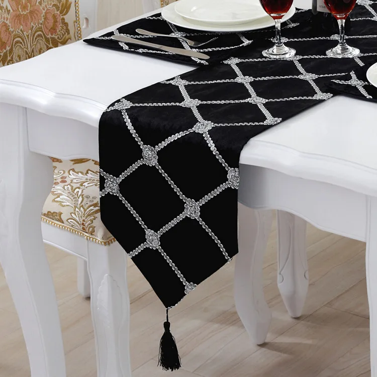 

Three-dimensional flower plate flower flocking table runner simple modern square grid table mat coffee table flag