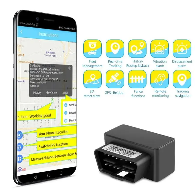

GPS-трекер OBDII с поддержкой GSM, 16pin