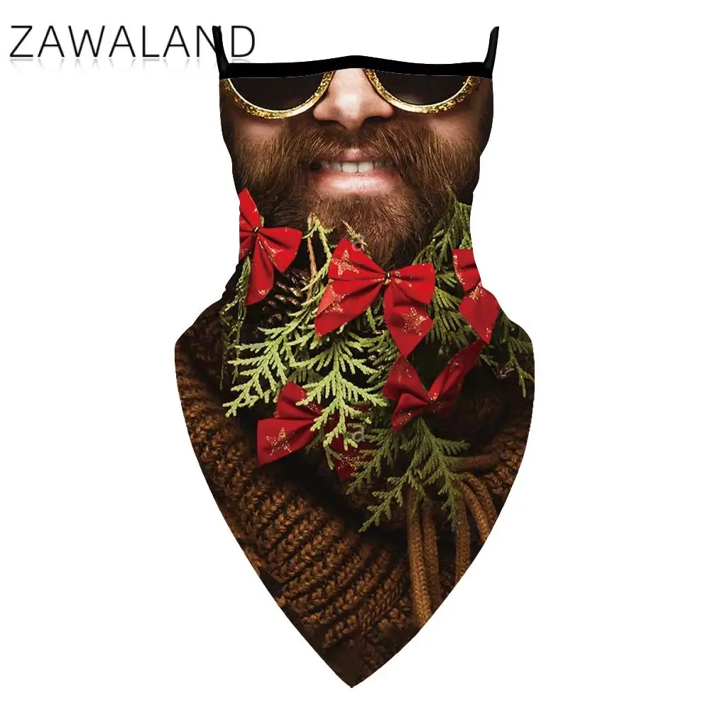

Zawaland Cosplay Santa Claus Face Mask Scarf Funny Christmas Party Breathable Windproof Neck Cover Bandana Triangular Neck Scarf
