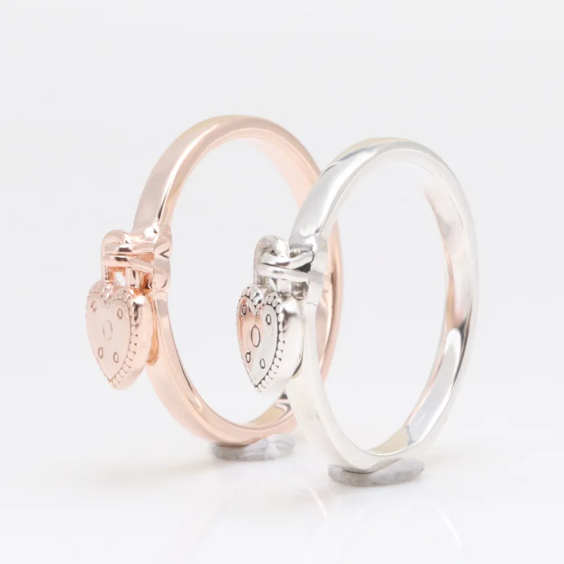 

Authentic S925 Sterling Silver Valentine's Day Love Heart Pendant Love Lock Ring For Women Female Original Jewelry