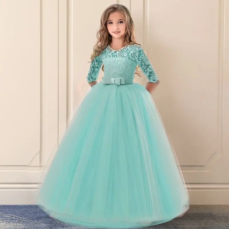 Elegant Princess Lace Dress Kids Flower Embroidery Dresses For Girls Vintage Children for Christmas Party Red Ball Gown | Детская одежда
