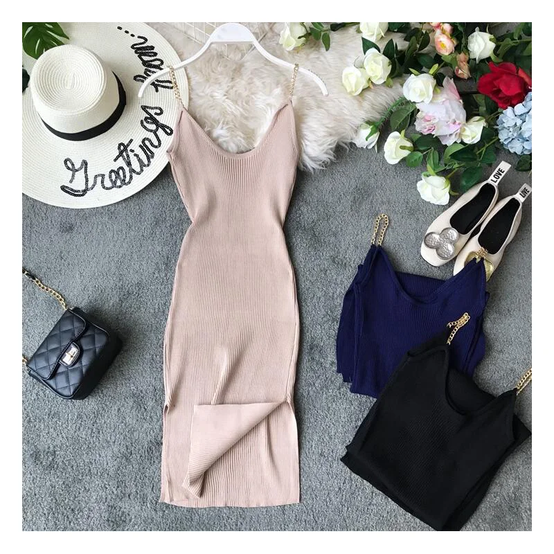 2020 new fashion women's dresses Spring Summer temperament slim strap knit dress XX119 | Женская одежда
