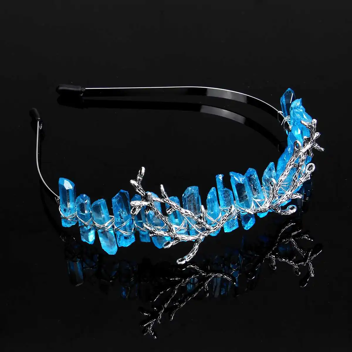 7 blue brahch Ручной работы натуральный кристальная тиара натуральный кристалл кварца Корона гребни для волос Природный Кварц повязка на голову Русалка Свадебные аксессуары - Окраска металла: 7 blue brahch