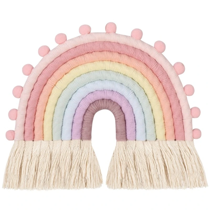 Tapiz de arco&iacute;ris tejido de 8 l&iacute;neas para colgar en la pared, colgante de Color para sala de estar, dormitorio, decoraci&oacute;n para el hogar-0