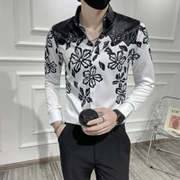 autumn new fashion luxury printing long sleeve shirt men clothing casual slim fit night clubpromstreetwear chemise homme s 5xl
