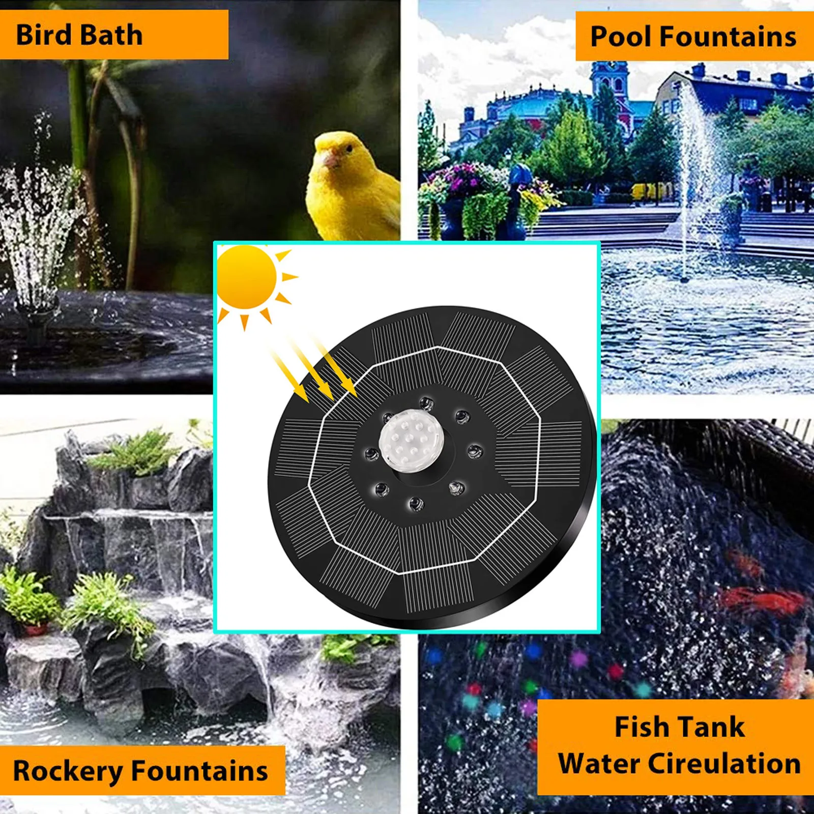 Плавающий садовый фонтан на солнечной батарее декоративный с питанием от панели