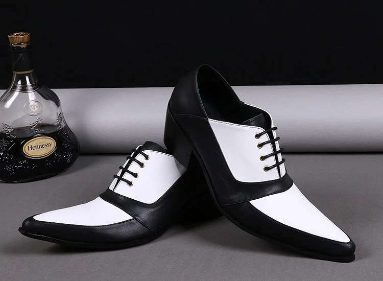 Туфли-оксфорды мужские из натуральной кожи черные и белые с перфорацией | Обувь