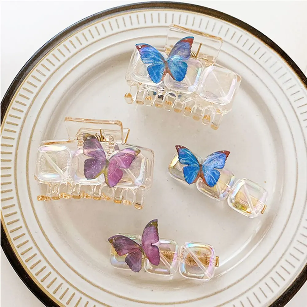 

Women Girls Fashion Retro Multicolor Simple Transparent Hair Claw Clip Butterfly Hairpins Resin hairpin Hair Clamps