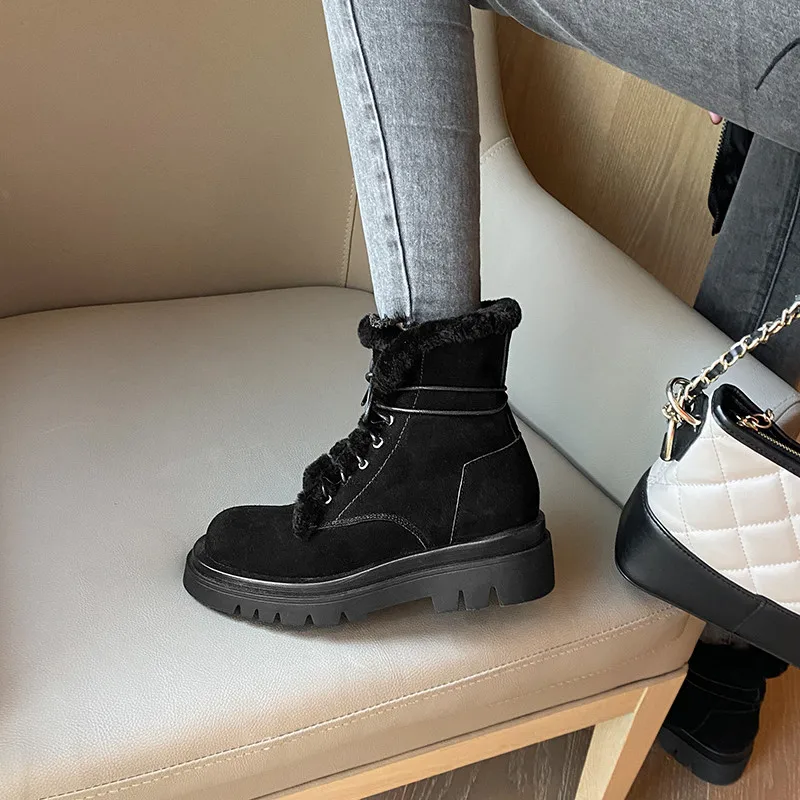 

FEDONAS Fashion Warm Snow Boots 2020 Winter Suede Leather Chunky Heels Shoes Woman Heels Party Office Lady Women Ankle Boots