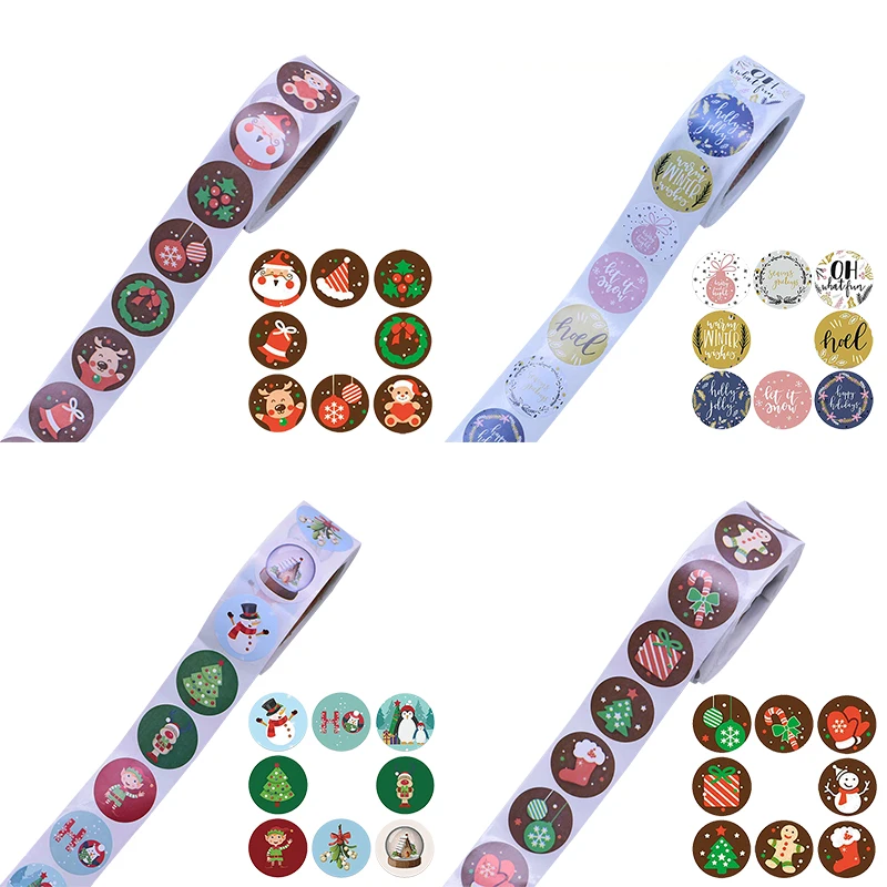 

500Pcs 2.5cm Wide Christmas Cartoon Sticker Santa Claus Christmas Tree Elk Snowman Design Paper Label Stationery Stickers