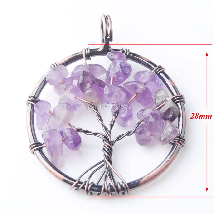 

Ancient Copper Tree of Life Necklaces Pendant Natural Gem Stone Amethysts Chip Bead 7 Chakra Wire Wrapped Jewelry WOJIAER PN8173