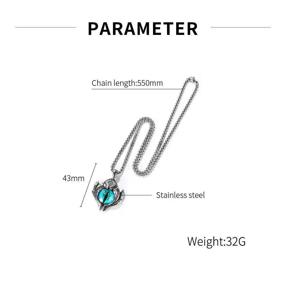 

2021 Trendy Necklaces Accessories Classic Vintage Punk Hip Hop Design Devil Eye Silver Stainless Steel Chain Necklace For Men