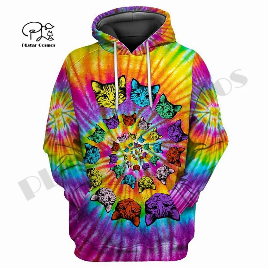 

Новинка, Модная красочная уличная одежда PLstar Cosmos с принтом в виде кота в стиле хиппи, забавная Повседневная Толстовка с капюшоном, свитшот на молнии, 7