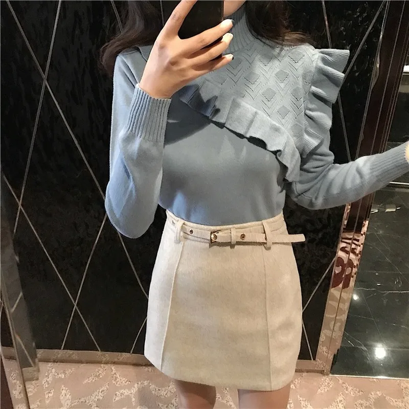 JoinYouth Sweaters Women Turtleneck Ruffles Korean Vintage All Match Pullovers 2020 Autumn Winter Pull Femme Elegant Slim J227 | Женская