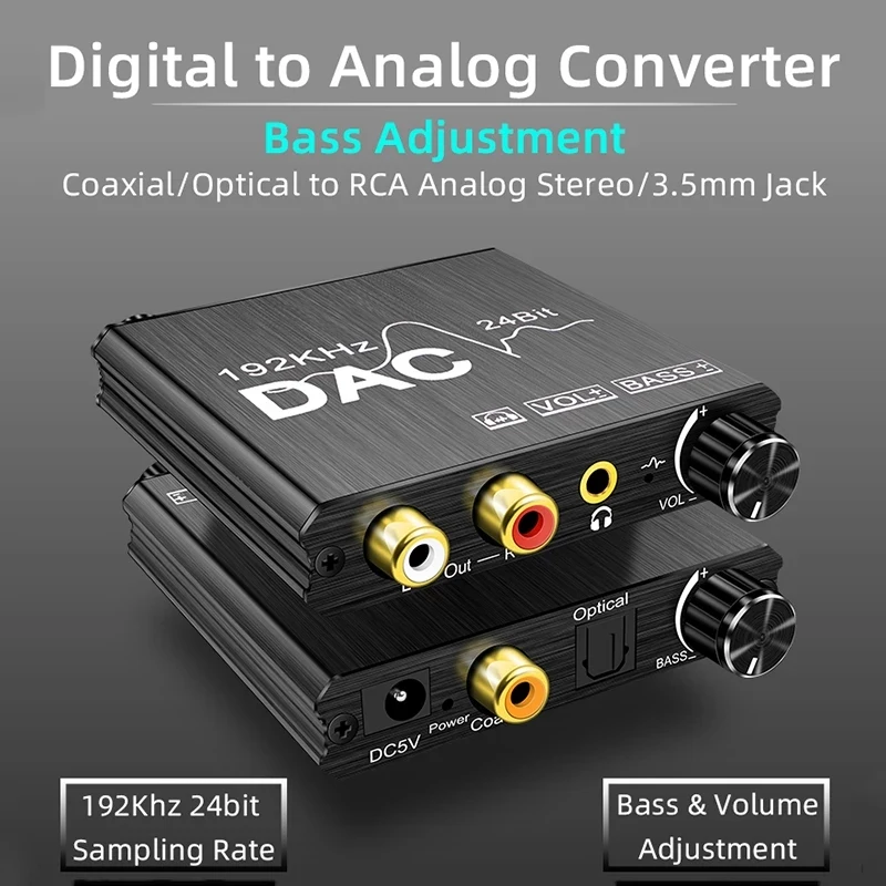 

Цифро-аналоговый аудиопреобразователь 192 кГц DAC оптический коаксиальный разъем 3,5 мм преобразователь звуковой декодер для DVD ТВ домашнего к...