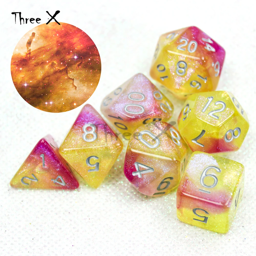 DND РПГ 7 шт D4 D20 галактика кости Сияющие игры аксессуары хобби Рождественский