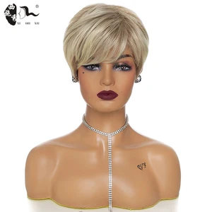Женские синтетические короткие светлые парики с эффектом омбре, парики из натуральных волос, парик из термостойких волос для белых женщин, волосы XISHIXIUHAIR