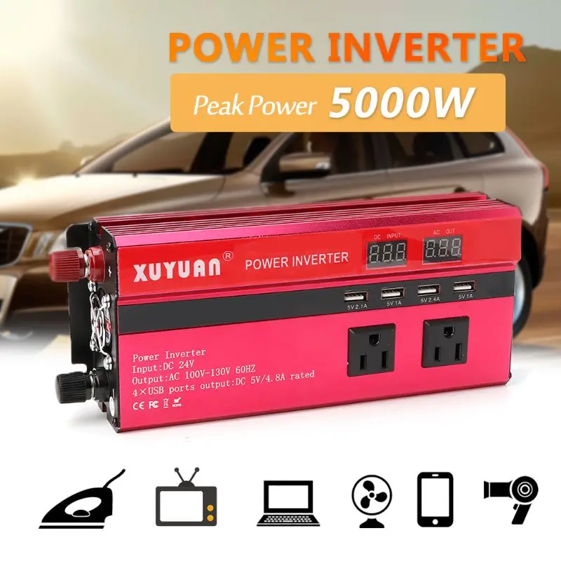 

5000W Solar Power Inverter Sine Wave LED 4 USB DC12V To AC110V/220V Convert