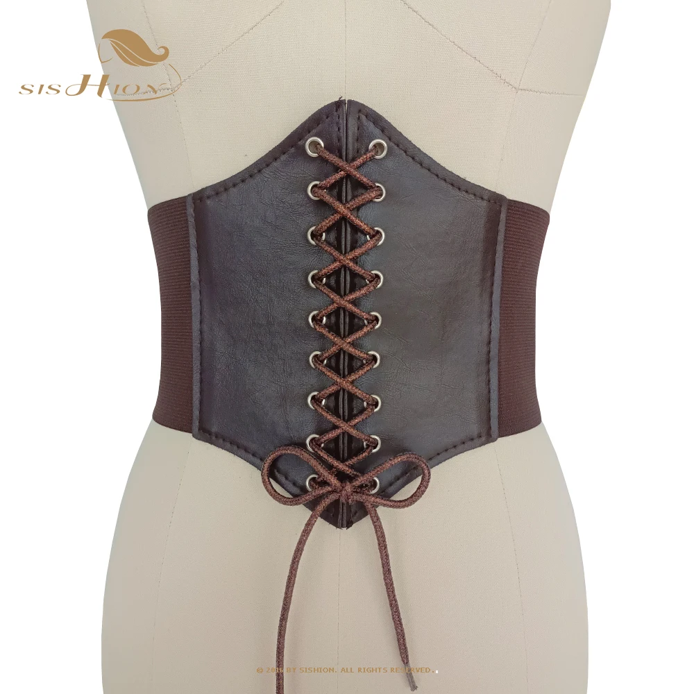 

SISHION Gaine Amincissante Femme VD2596 Lace Up Steampunk Wide Waist Black White Coffee Underbust Corset Belt