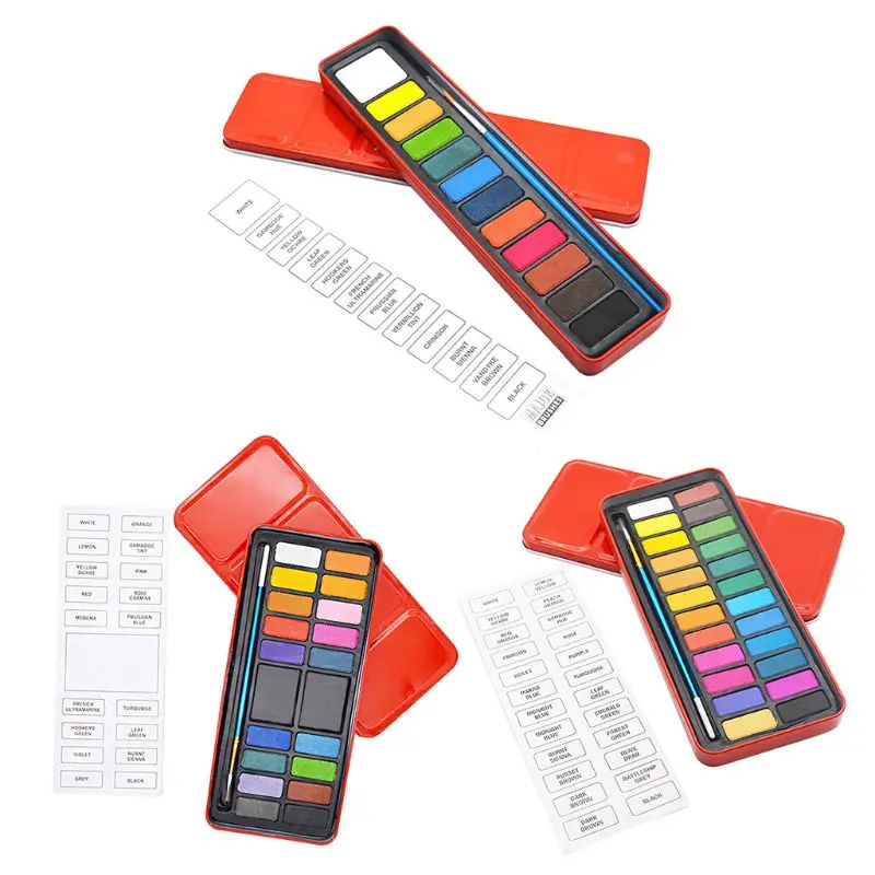 Набор пигментных однотонных красок 18/24 цветов палитра акварели с кисточкой| |